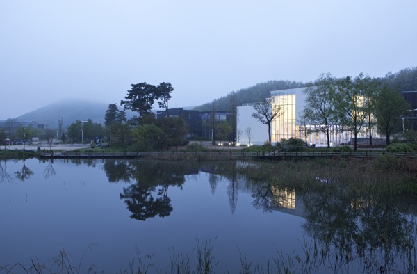 white block lake view